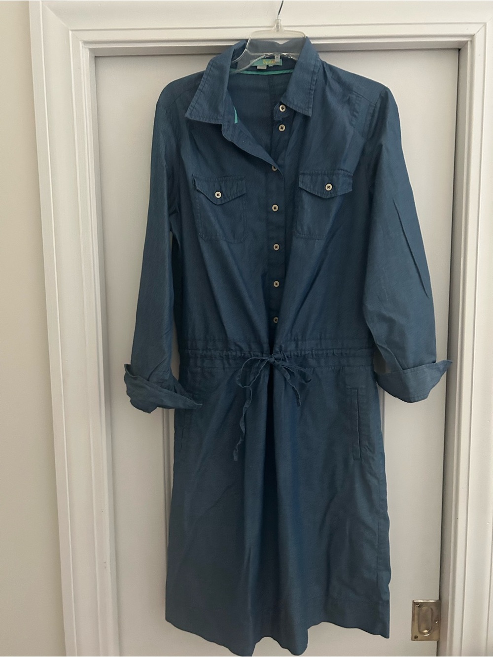 Boden Steel Blue Long-Sleeve Shirt Dress